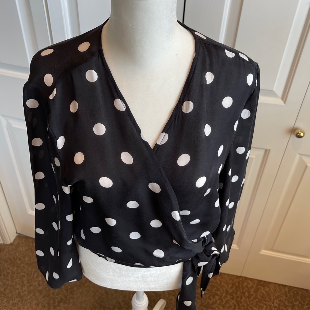 INC 100% silk wrap blouse. Black w/white polka dots. Size 12. Perfect condition!